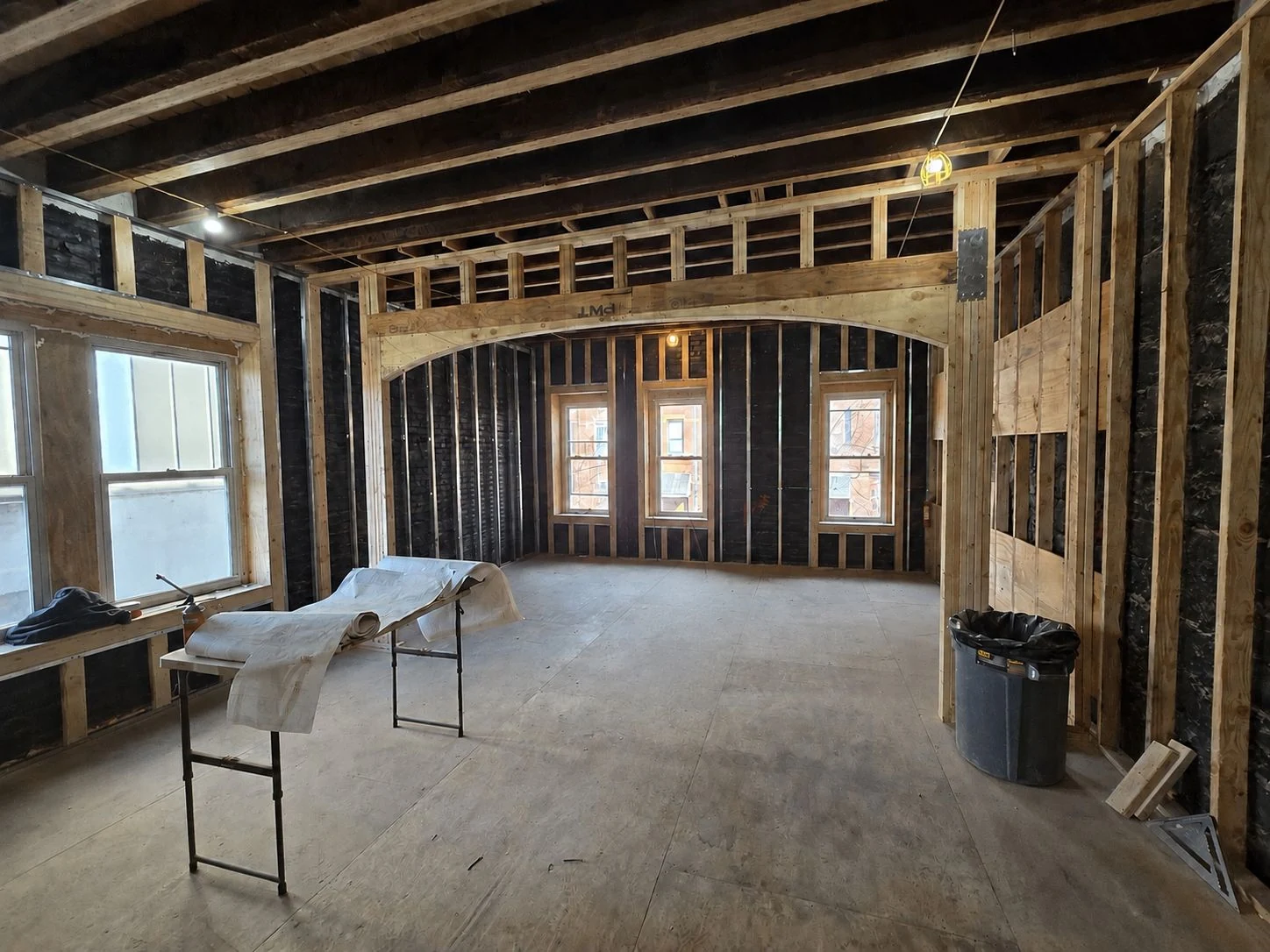 Structural framing during the Garfield Place renovation